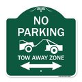 Signmission No Parking Tow-Away Zone W/ Bidirectional Arrow, Green & White Alum Sign, 18" x 18", GW-1818-23608 A-DES-GW-1818-23608